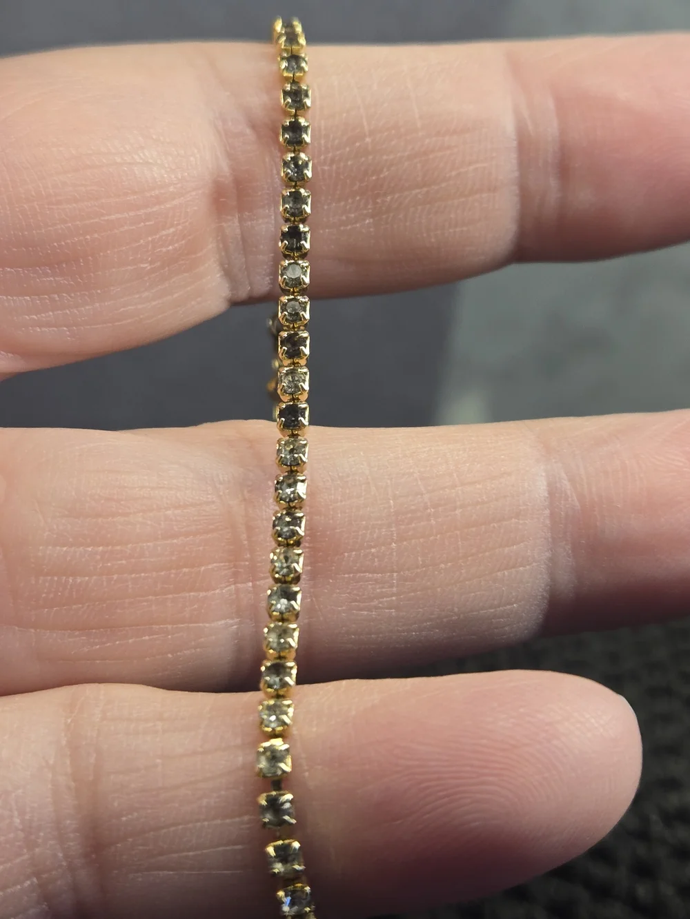 Dainty Clear Rhinestone Tennis Bracelet Gold Tone